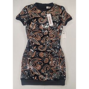 Cosmopolitan Sequin Velvet Bodycon Mini Dress Malorie NWT Black Copper Women's M